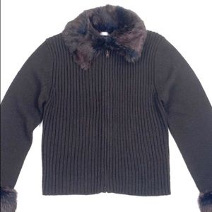 Vintage Sweater with Fur Collar & Cuffs.